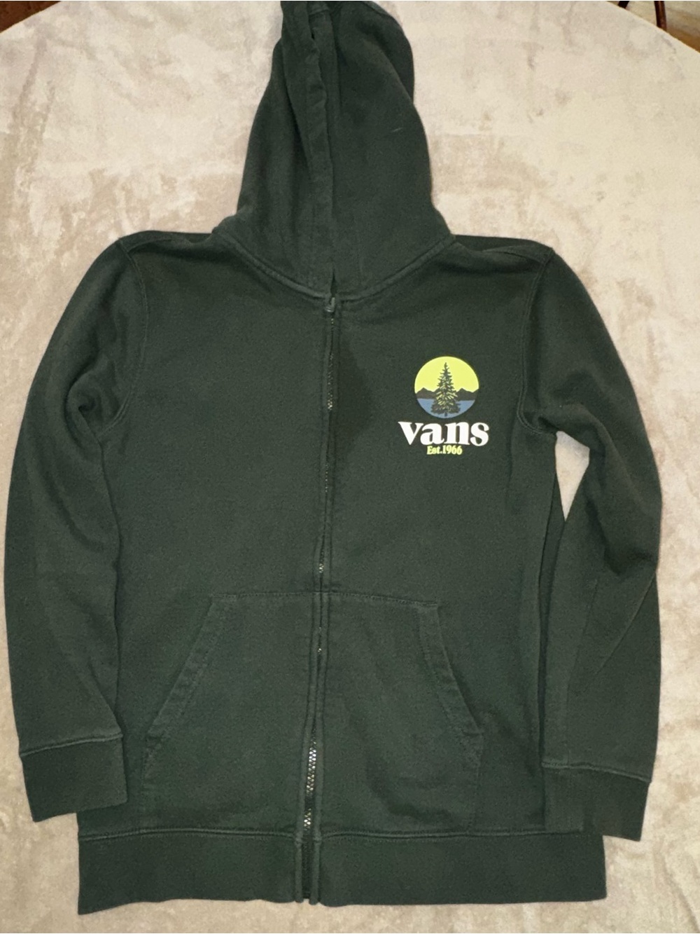 Vans Dark Green Full-Zip Hoodie with Forest Logo
